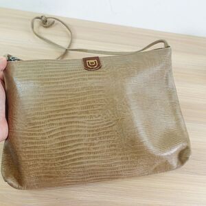 Vintage Exotic Leather Bag Beige Lizard Shoulder Knot Sling Preppy PVC‎ Embossed